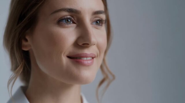 Model displays contemplation and vision planning in a closeup setting focused on the eyes and expressions in a studio environment showcasing thoughts of hope and future