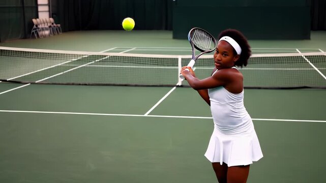 Female Tennis Player in Action on Court
