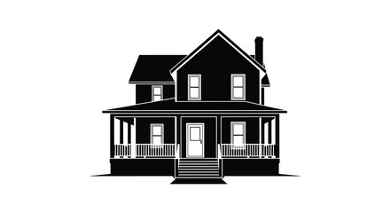 A striking black silhouette of a classic victorian house with detailed porch features on transparent background high quality professional modern elegant