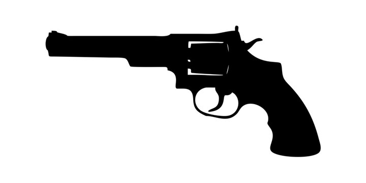 Classic Revolver Handgun Silhouette Vector Icon - Western Six-Shooter Pistol Graphic