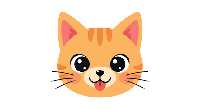 Cartoon illustration of a cheerful orange cat face with big eyes and tongue out against a white background.