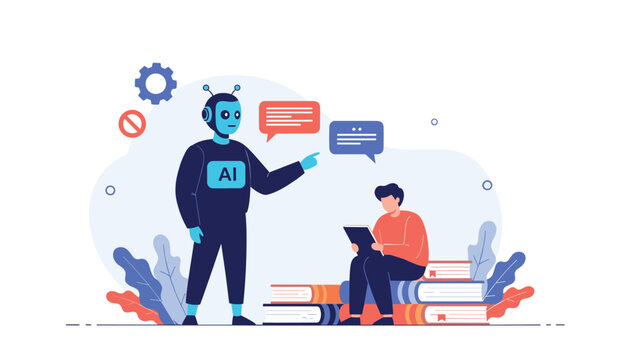 An AI robot tutor engaging in a conversation with a young student, providing assistance and enhancing the learning process.