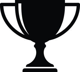Minimal vector silhouette, classic trophy cup with side handles and a round base, solid black, isolated on white.