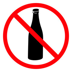 Black silhouette of a bottle inside a red prohibition sign, indicating no alcohol allowed.
