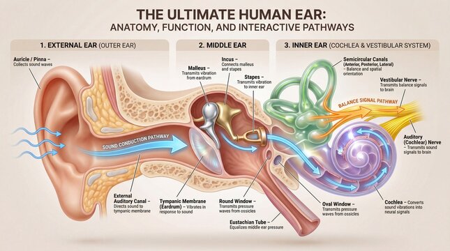 Detailed Diagram of the Human Ear: Anatomy, Function, and Pathways Explained Clearly