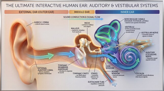 The Ultimate Interactive Human Ear: Auditory and Vestibular Systems Explained in Detail