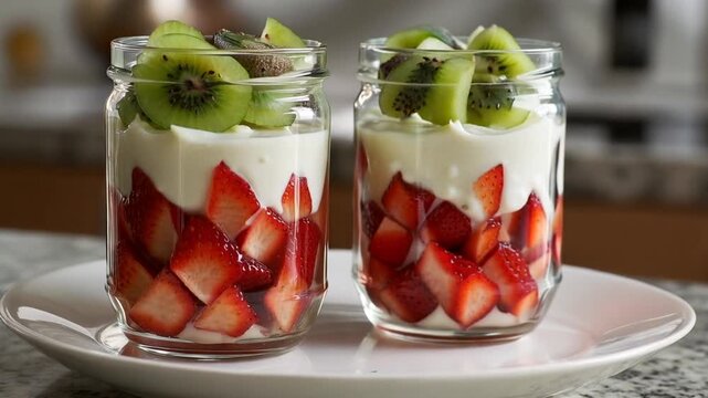 Delicious strawberry and kiwi parfait jars perfect for a healthy breakfast or dessert