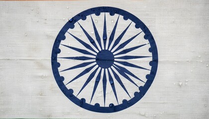 Ashoka Chakra Emblem on Textured White Wood Background