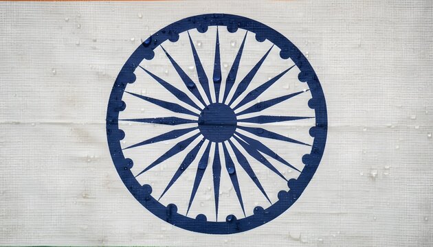 Ashoka Chakra Emblem on Textured White Wood Background