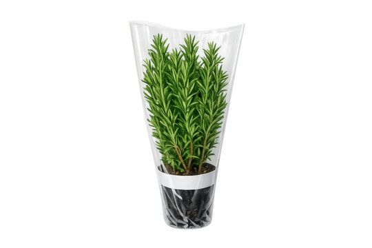 Fresh rosemary herb plant in pot with transparent background