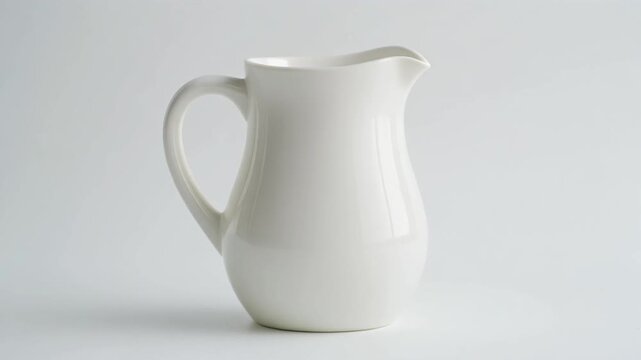 Elegant white ceramic water jug isolated on a clean, light background offering a modern aesthetic