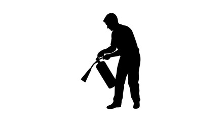 Man in silhouette spraying from a canister on a white background isolated figure in action