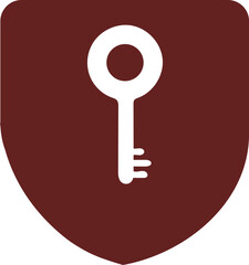 icons White key symbol on a dark red shield representing security access and protection isolated on white background