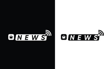 icons News logo icon with broadcast signal modern minimalist design for media and broadcasting companies available in black and white
