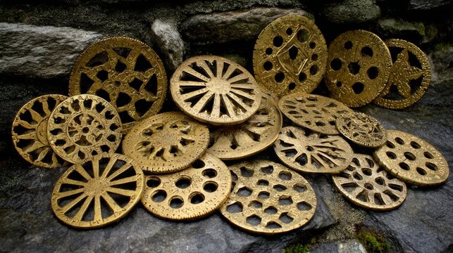 Antique Decorative Metal Discs with Unique Patterns and Designs