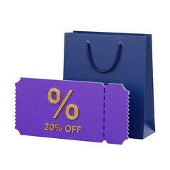 3D rendered purple sale tag with 20 percent off discount isolated on transparent background