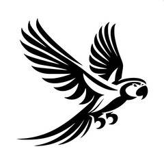 Obraz premium Monochrome parrot head drawing, side view, thick black strokes, negative space feathers, modern logo illustration