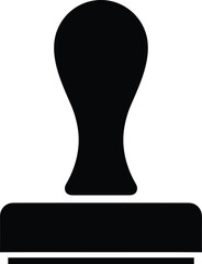 Minimal vector silhouette, classic ink roller stamp with curved handle, solid black, isolated on white.