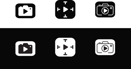 icons Set of camera and target icons simple vector symbols for media and photography applications isolated on black and white backgrounds