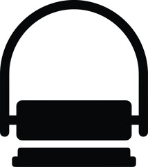 Minimal vector silhouette, classic ink roller stamp with curved handle, solid black, isolated on white.