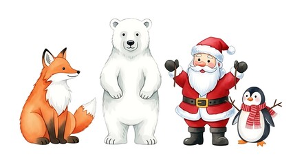 Christmas Characters with Polar Bear and Fox.
