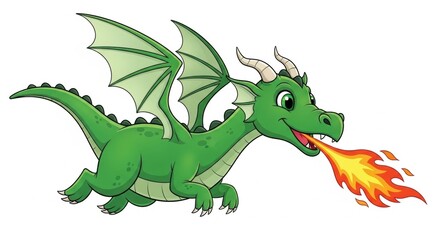 Obraz premium A cute green cartoon dragon character with a funny smile and baby dino features is a fun fantasy vector illustration of a friendly monster reptile