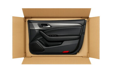 Fototapeta premium New car door panel in cardboard box delivery