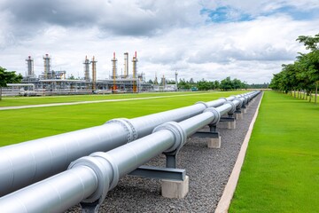 Oil and gas pipelines carrying fuel to refinery plant