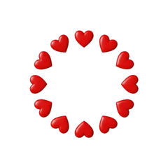 Circle of red hearts isolated on transparent background