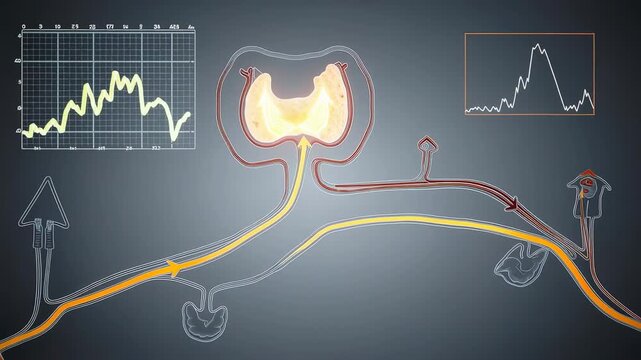 Detailed 3D animation of thyroid gland function and hormone regulation process