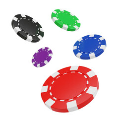 Falling Colorful Casino Poker Chips Isolated on White Background: Concept for Gambling, Risk, and Luck
