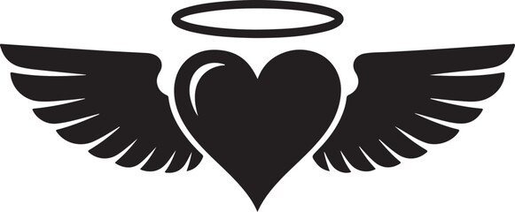 Vector silhouette of angel wings with halo iconic symbol of protection and love © Md Jafar