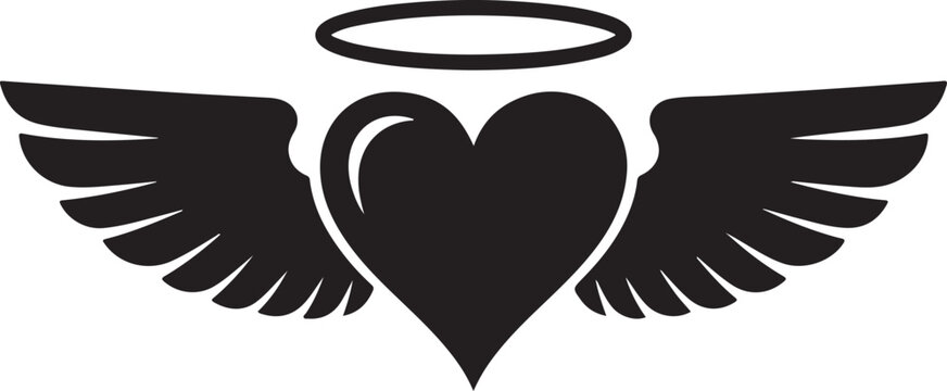 Vector silhouette of angel wings with halo iconic symbol of protection and love