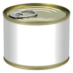 Silver tin can with gold lid and pull tab isolated on transparent background