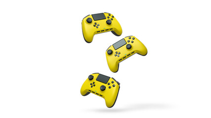 Fototapeta premium Wireless gaming controllers flying in air isolated on white background, symbolizing gaming technology concept