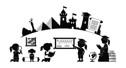 A black silhouette depicting education learning and graduation elements on transparent background high quality professional detailed modern elegant stylish clean crisp