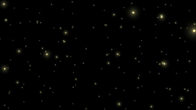 Animated soft glowing yellow particles slowly floating upwards against a deep black background evoking magic or festive ambiance