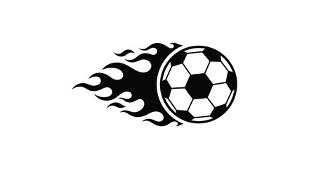 Obraz premium A dynamic black silhouette of a soccer ball with flaming trails ideal for sports graphics on transparent background high quality professional