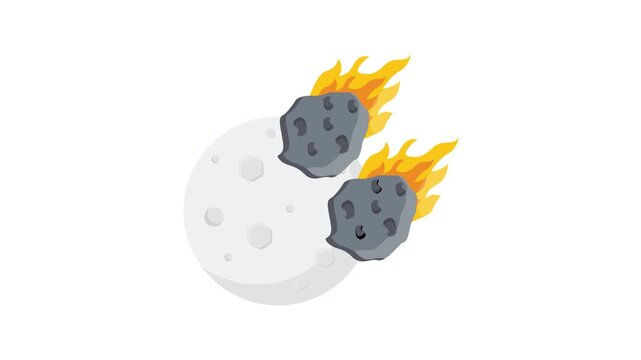 Vector illustration of a rock and moon surrounded by flames, depicting a fiery celestial scene.