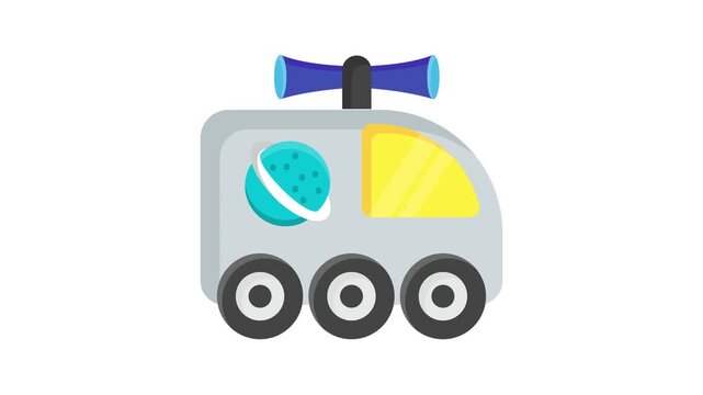 A detailed vector illustration of a space shuttle, depicted in flight against a backdrop of stars and cosmic elements.