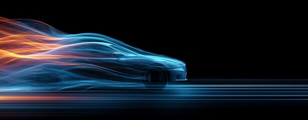 Velocity Vision: An electric blue and orange streak of speed and motion, highlighting the sleek silhouette of a modern car in a captivating display.