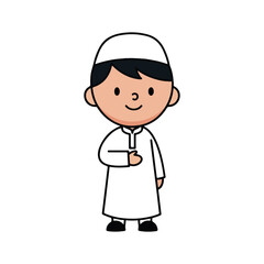 Cute cartoon Muslim boy character smiling