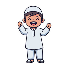 Obraz premium Happy Muslim Boy Cartoon Character Cheerful and Excited