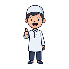 Obraz premium Muslim boy giving thumbs up vector illustration