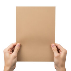 Obraz premium Hands holding a blank brown cardboard sheet isolated on transparent background
