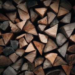 Pile of chopped logs: A collection of meticulously chopped logs stacked neatly together, showcasing the intricate texture and natural patterns of the wood, ready for use.