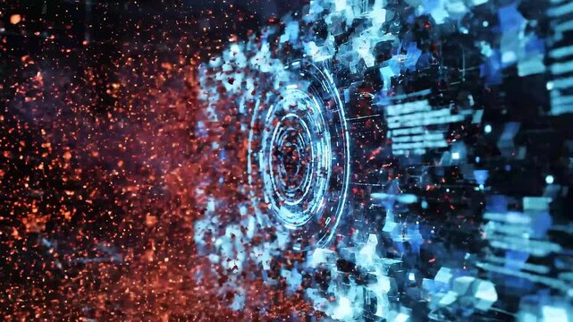 Cybersecurity protection background animation, abstract firewall-style light wall blocking moving
