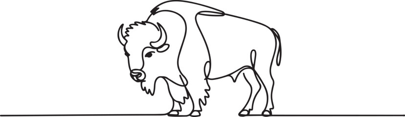 Single continuous line drawing of elegance american bison for multinational company logo identity. Luxury bull mascot concept for matador show. one line Icon drawing © MofajjolHossen