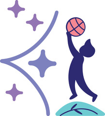 Man throwing basketball with stars and sparkles around him