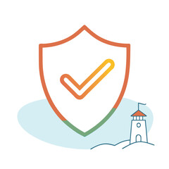 Secure protection symbol with checkmark and lighthouse